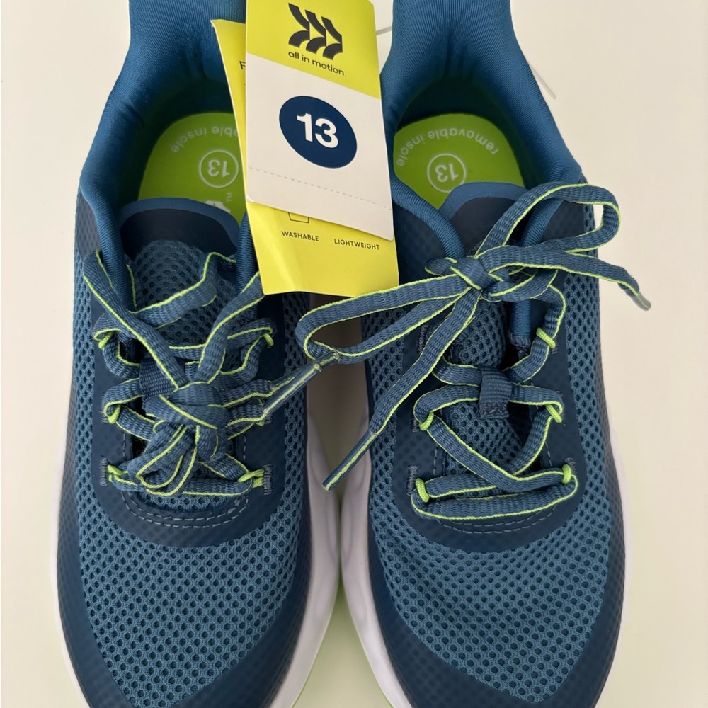 All in Motion Teal Sneakers with Neon Green Laces